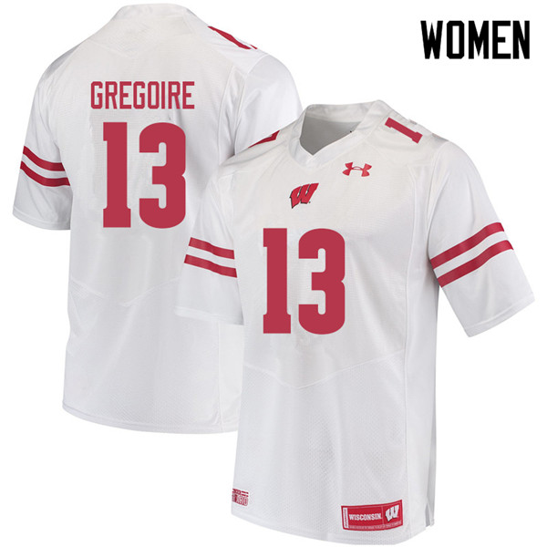 Wisconsin Badgers Women's #13 Mike Gregoire NCAA Under Armour Authentic White College Stitched Football Jersey TD40C35QZ